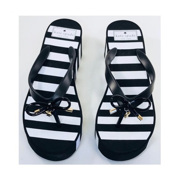 Kate Spade Rhett Platform Flip Flops Black White Stripe Women US 9 - Picture 2 of 4